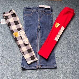 Cat & Jack Blue Jeans with Checkered and Red Leggings Set